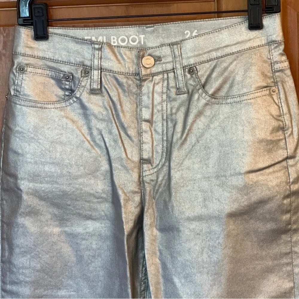 J Crew Slim Demi Boot Jean in Coated Silver NWOT Size 26